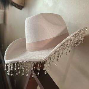 Ivory rhinestone fringe cowgirl hat